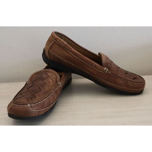 Johnston & Murphy 25-85736 Men Sz 10M Tan Leather Trevitt Woven Venetian Loafers - Picture 2 of 8